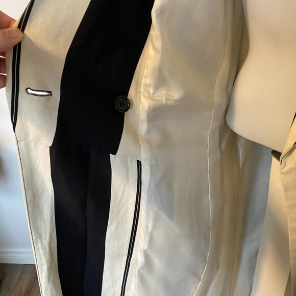 Women's Long Black and Cream Duster Jacket - Picture 8 of 10